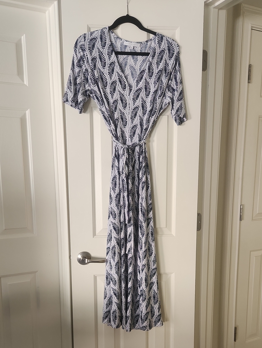 Preston & York White Maxi Dress with Navy Leaf Print